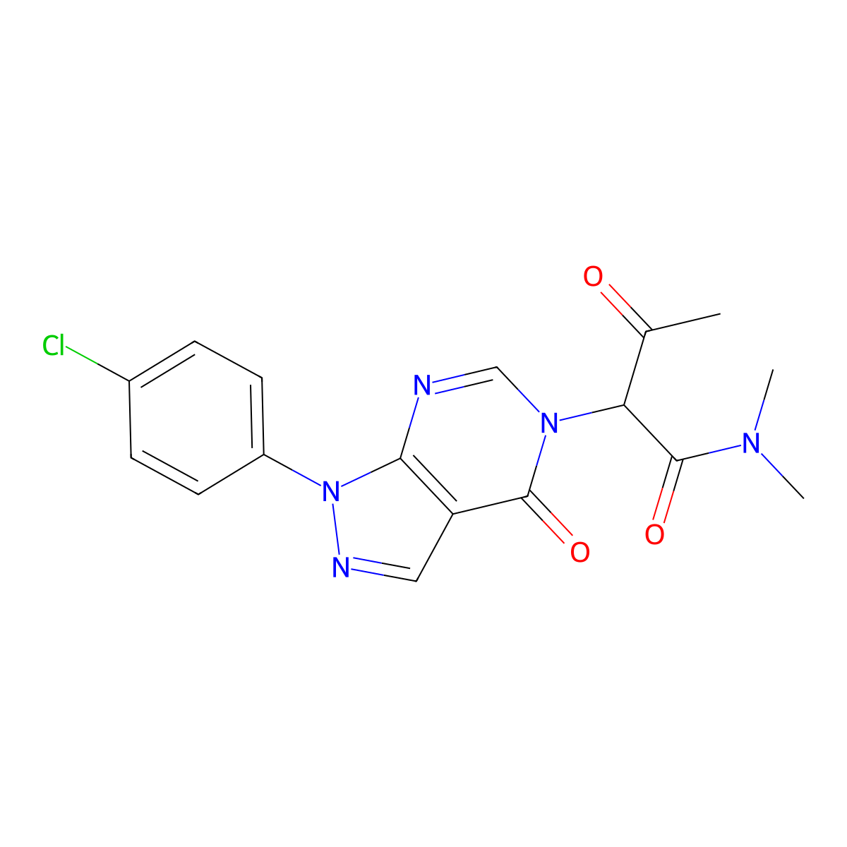 2-(1-(4-chlorophenyl)-4-oxo-1H-pyrazolo[3,4-d]pyrimidin-5(4H)-yl)-N,N-dimethyl-3-oxobutanamide molecular structure, CAS 852450-16-9