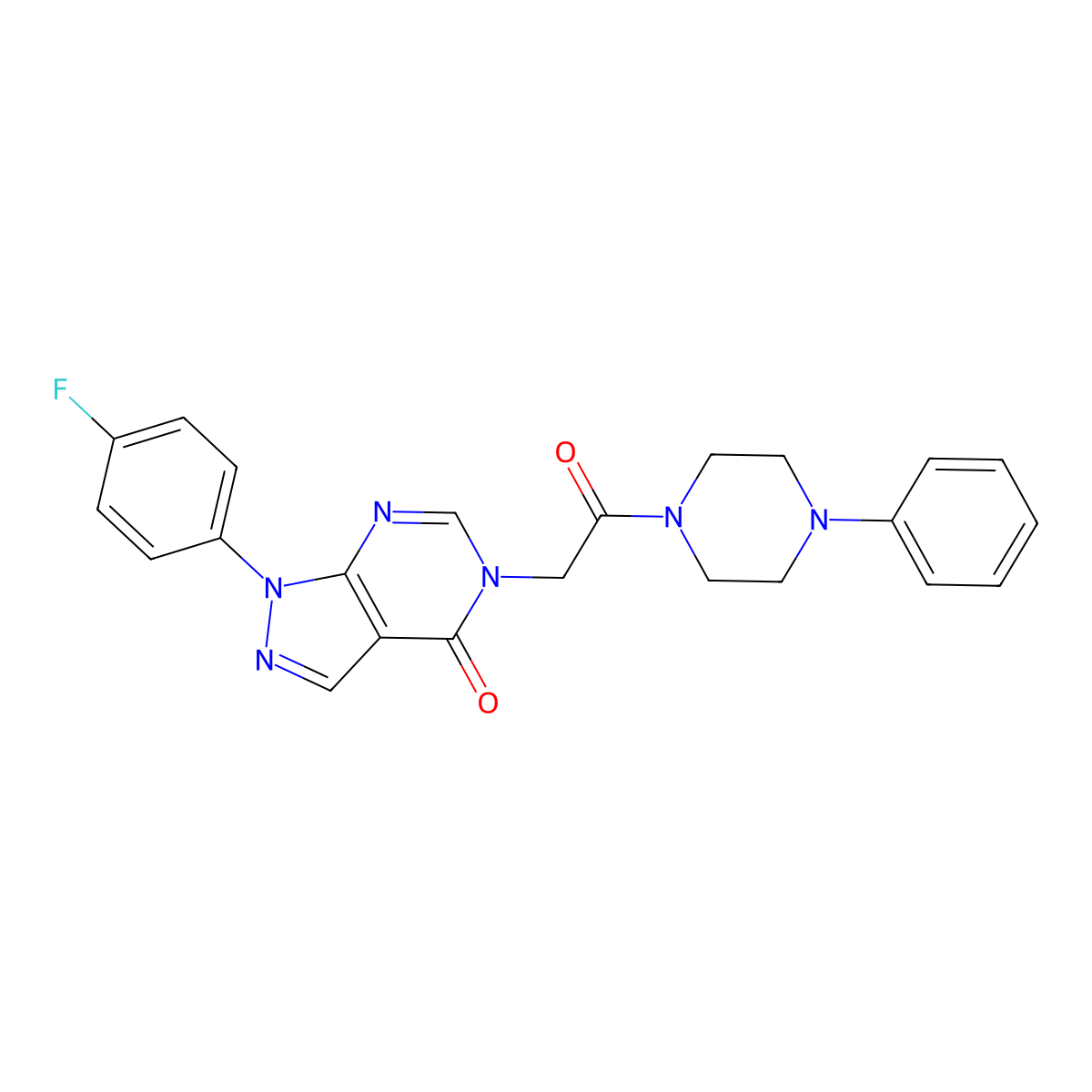 1-(4-Fluorophenyl)-5-[2-oxo-2-(4-phenylpiperazin-1-yl)ethyl]pyrazolo[3,4-d]pyrimidin-4-one molecular structure, CAS 852450-21-6