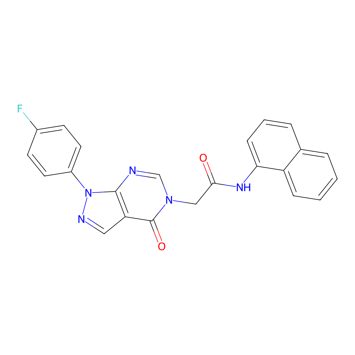 2-[1-(4-fluorophenyl)-4-oxopyrazolo[3,4-d]pyrimidin-5-yl]-N-naphthalen-1-ylacetamide molecular structure, CAS 852450-24-9
