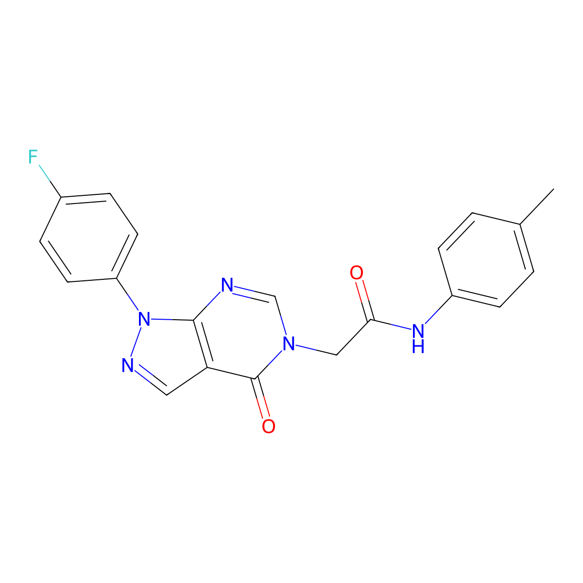 2-[1-(4-fluorophenyl)-4-oxopyrazolo[3,4-d]pyrimidin-5-yl]-N-(4-methylphenyl)acetamide molecular structure, CAS 852450-28-3