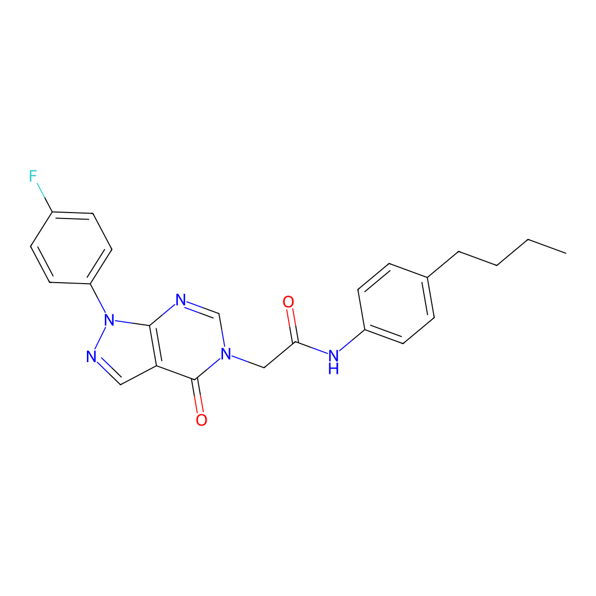N-(4-butylphenyl)-2-[1-(4-fluorophenyl)-4-oxopyrazolo[3,4-d]pyrimidin-5-yl]acetamide molecular structure, CAS 852450-37-4