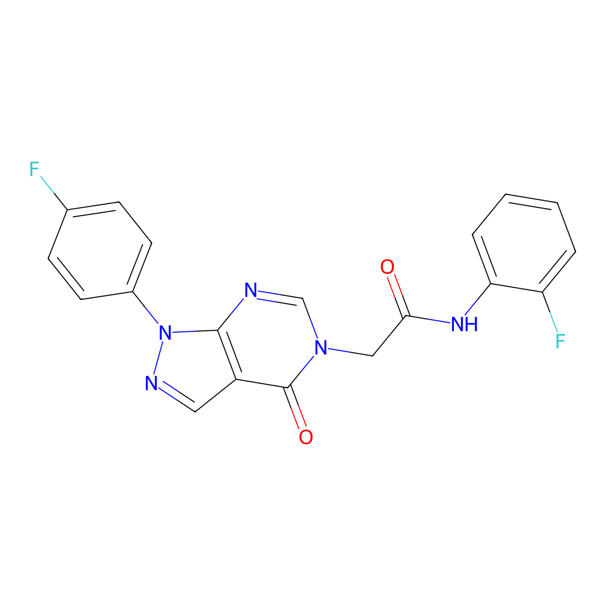 N-(2-fluorophenyl)-2-(1-(4-fluorophenyl)-4-oxo-1H-pyrazolo[3,4-d]pyrimidin-5(4H)-yl)acetamide molecular structure, CAS 852450-38-5