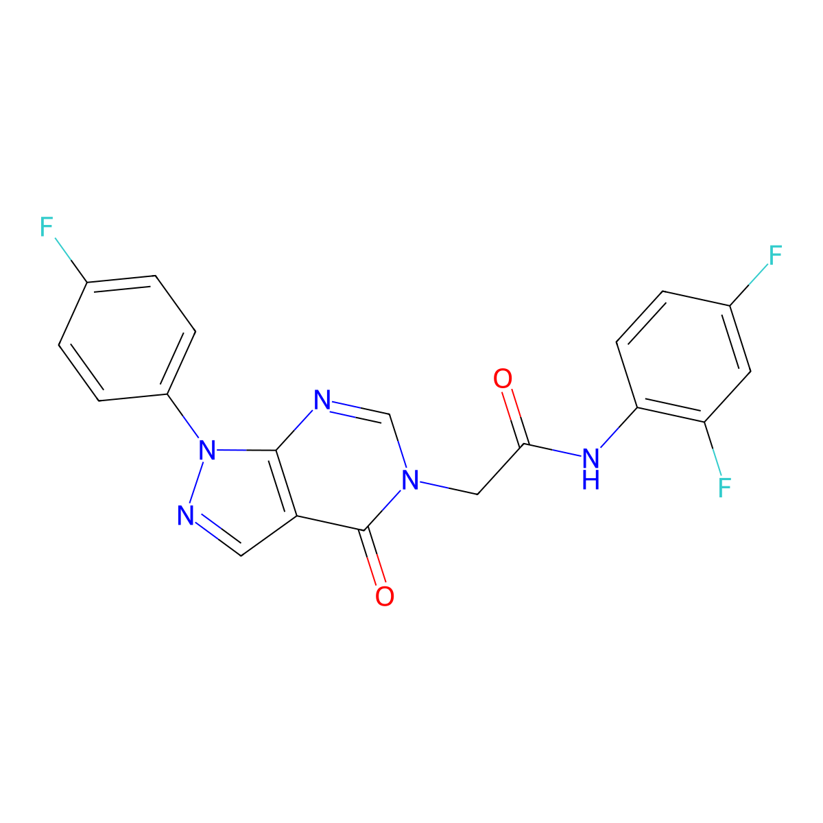 N-(2,4-difluorophenyl)-2-[1-(4-fluorophenyl)-4-oxopyrazolo[3,4-d]pyrimidin-5-yl]acetamide molecular structure, CAS 852450-44-3