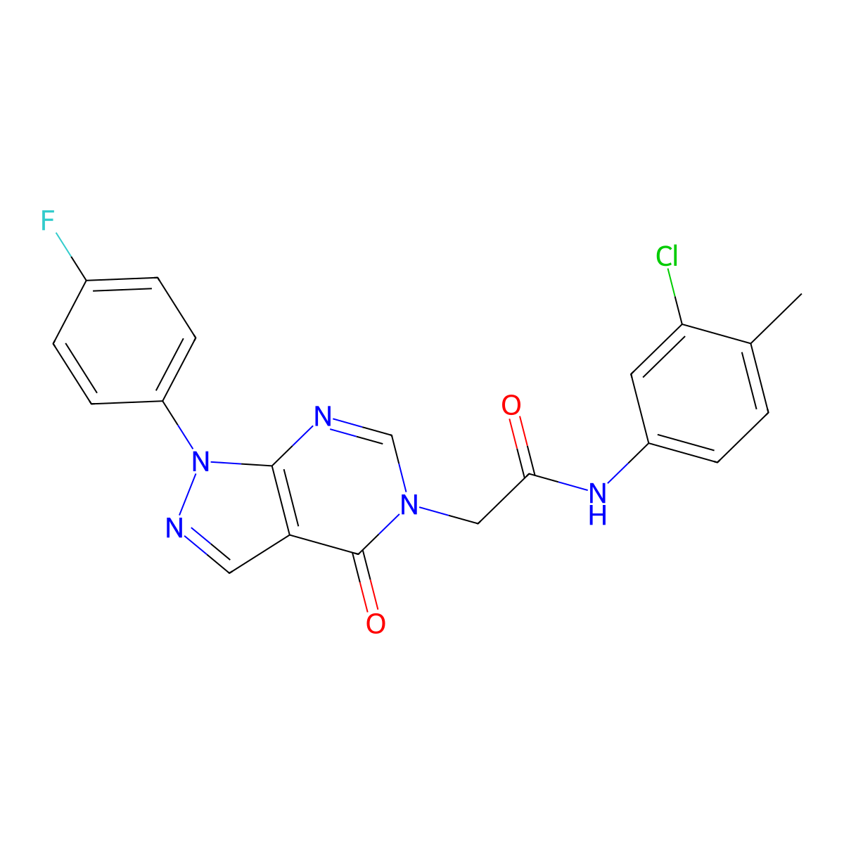 N-(3-chloro-4-methylphenyl)-2-(1-(4-fluorophenyl)-4-oxo-1H-pyrazolo[3,4-d]pyrimidin-5(4H)-yl)acetamide molecular structure, CAS 852450-46-5