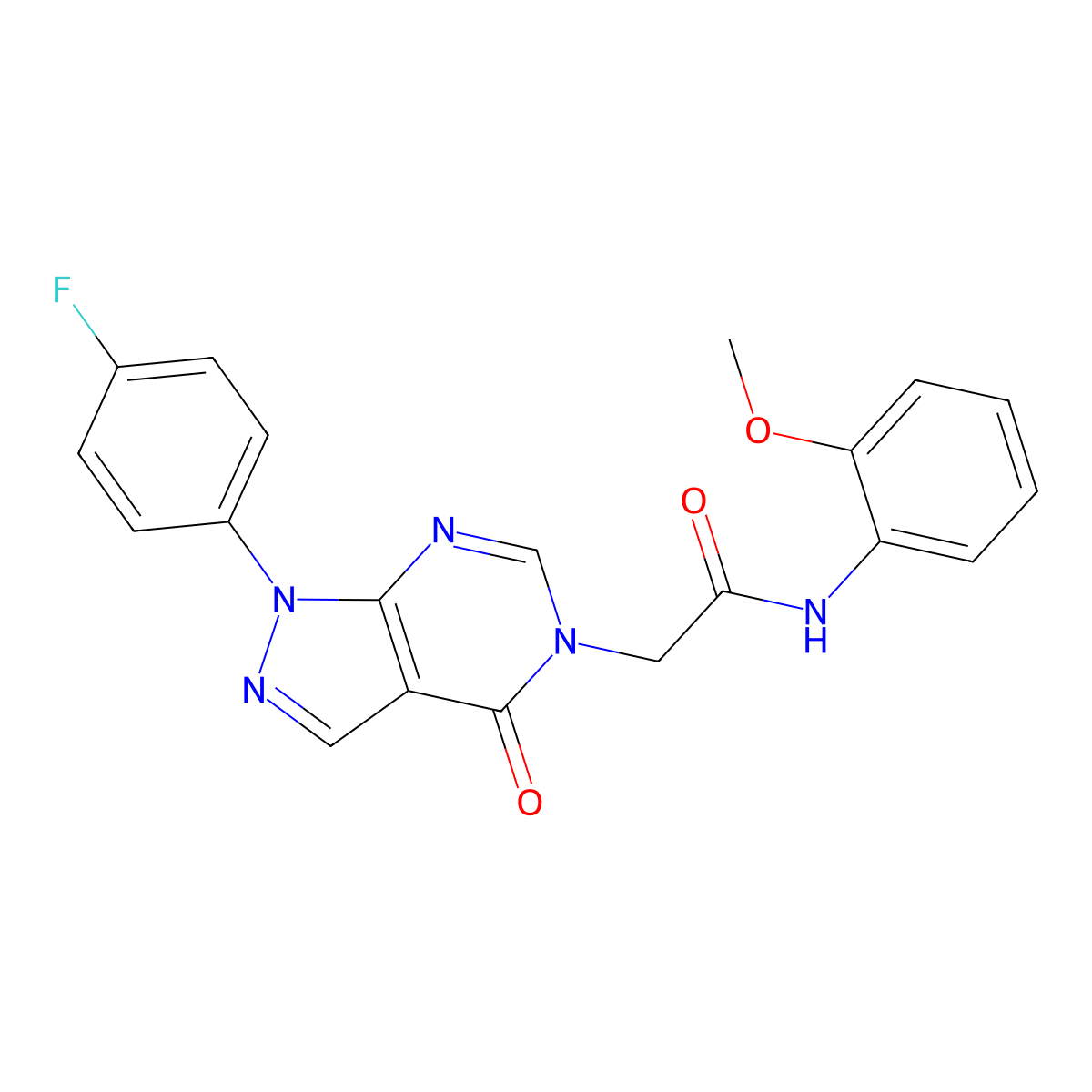 2-[1-(4-fluorophenyl)-4-oxopyrazolo[3,4-d]pyrimidin-5-yl]-N-(2-methoxyphenyl)acetamide molecular structure, CAS 852450-48-7