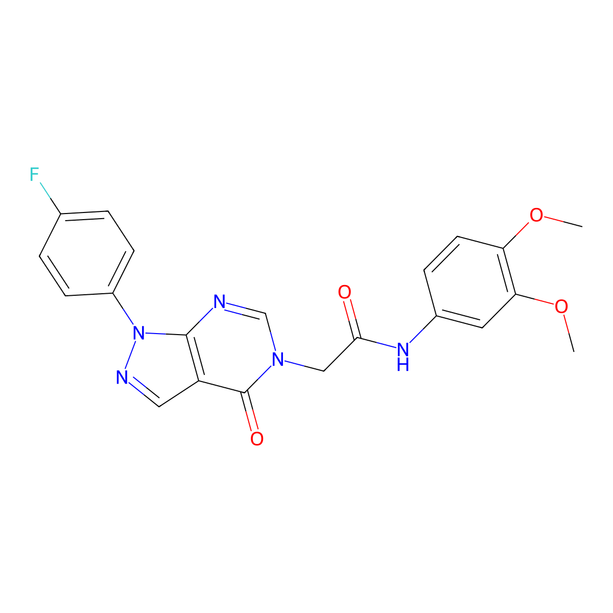 N-(3,4-dimethoxyphenyl)-2-(1-(4-fluorophenyl)-4-oxo-1H-pyrazolo[3,4-d]pyrimidin-5(4H)-yl)acetamide molecular structure, CAS 852450-54-5