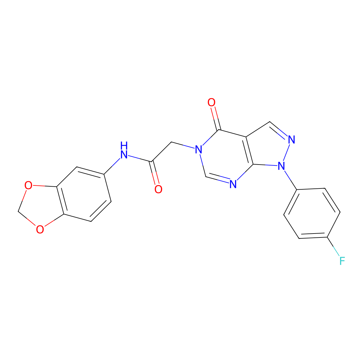 N-(1,3-benzodioxol-5-yl)-2-[1-(4-fluorophenyl)-4-oxopyrazolo[3,4-d]pyrimidin-5-yl]acetamide molecular structure, CAS 852450-55-6