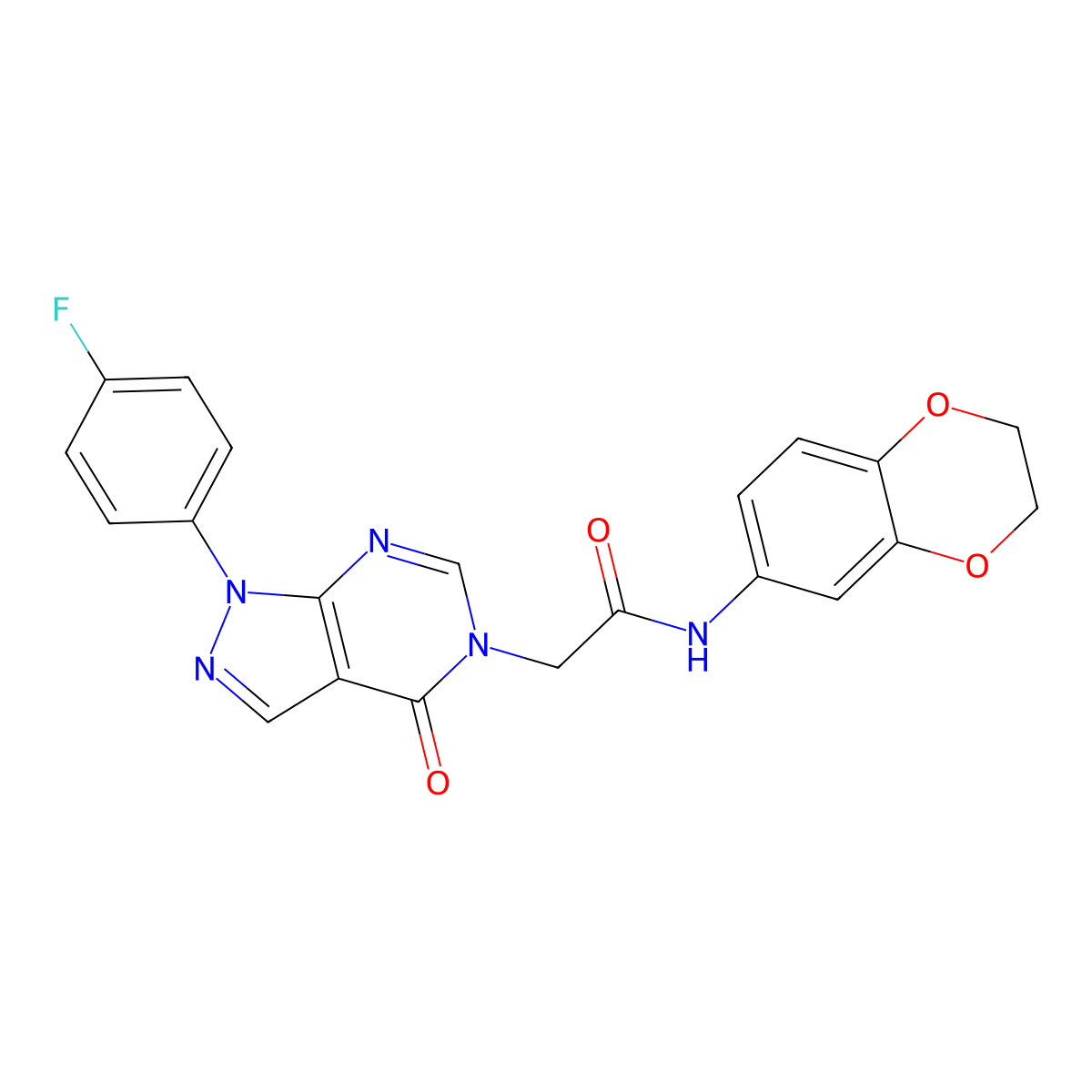N-(2,3-dihydrobenzo[b][1,4]dioxin-6-yl)-2-(1-(4-fluorophenyl)-4-oxo-1H-pyrazolo[3,4-d]pyrimidin-5(4H)-yl)acetamide molecular structure, CAS 852450-56-7