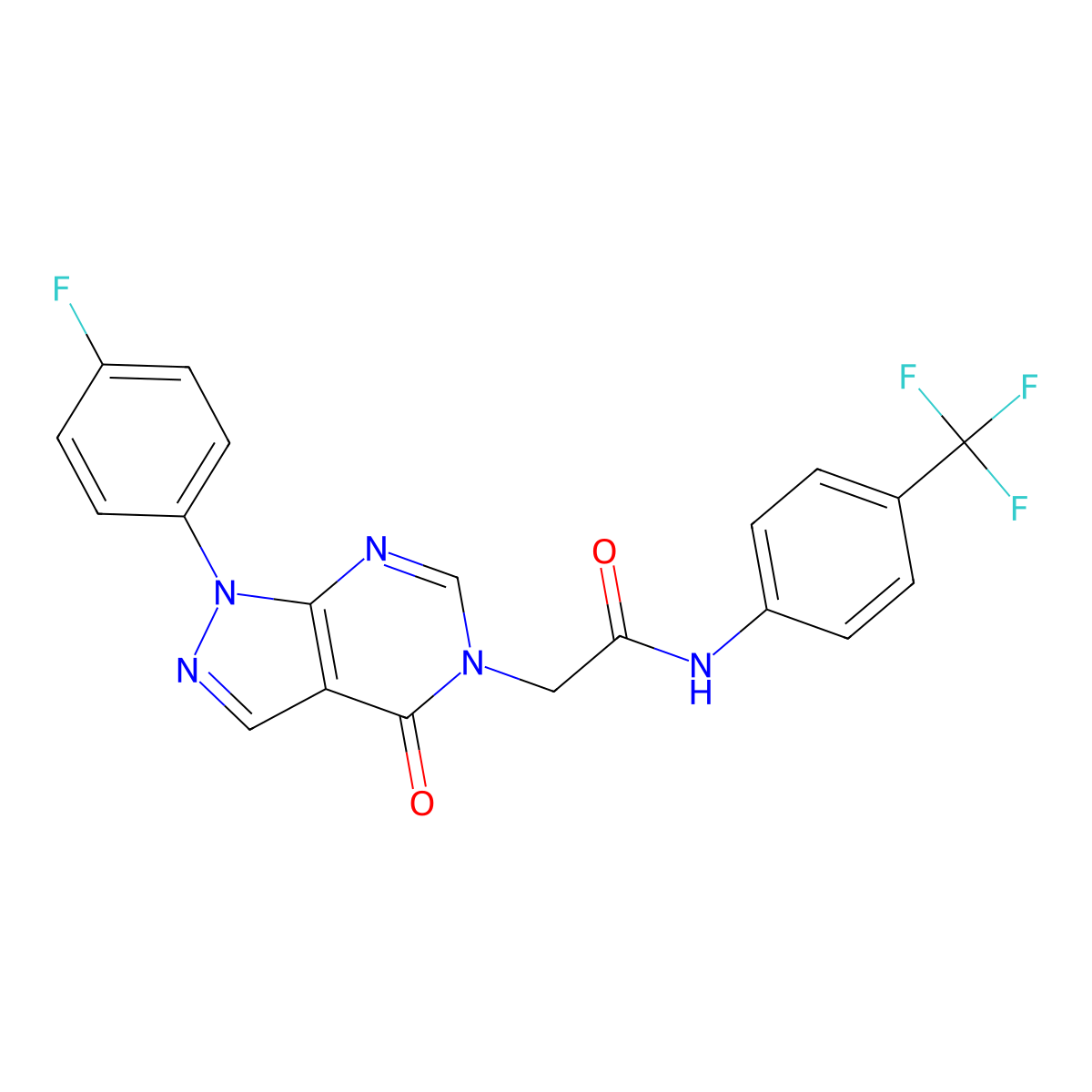 2-[1-(4-fluorophenyl)-4-oxo-1H,4H,5H-pyrazolo[3,4-d]pyrimidin-5-yl]-N-[4-(trifluoromethyl)phenyl]acetamide molecular structure, CAS 852450-59-0