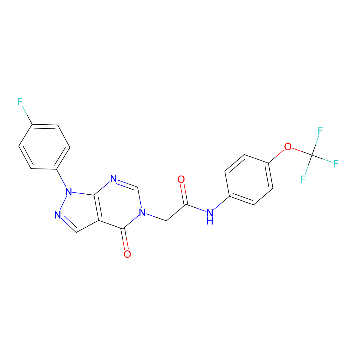 2-(1-(4-fluorophenyl)-4-oxo-1H-pyrazolo[3,4-d]pyrimidin-5(4H)-yl)-N-(4-(trifluoromethoxy)phenyl)acetamide molecular structure, CAS 852450-60-3