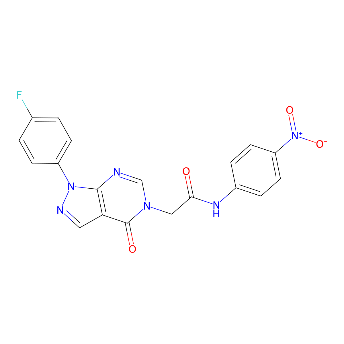 2-(1-(4-fluorophenyl)-4-oxo-1H-pyrazolo[3,4-d]pyrimidin-5(4H)-yl)-N-(4-nitrophenyl)acetamide molecular structure, CAS 852450-62-5