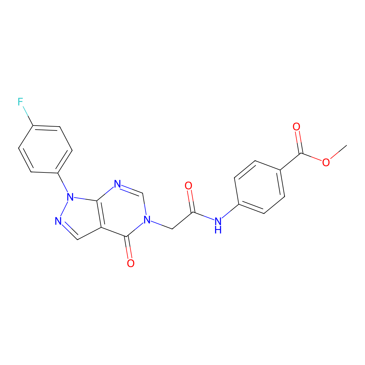 methyl 4-(2-(1-(4-fluorophenyl)-4-oxo-1H-pyrazolo[3,4-d]pyrimidin-5(4H)-yl)acetamido)benzoate molecular structure, CAS 852450-65-8