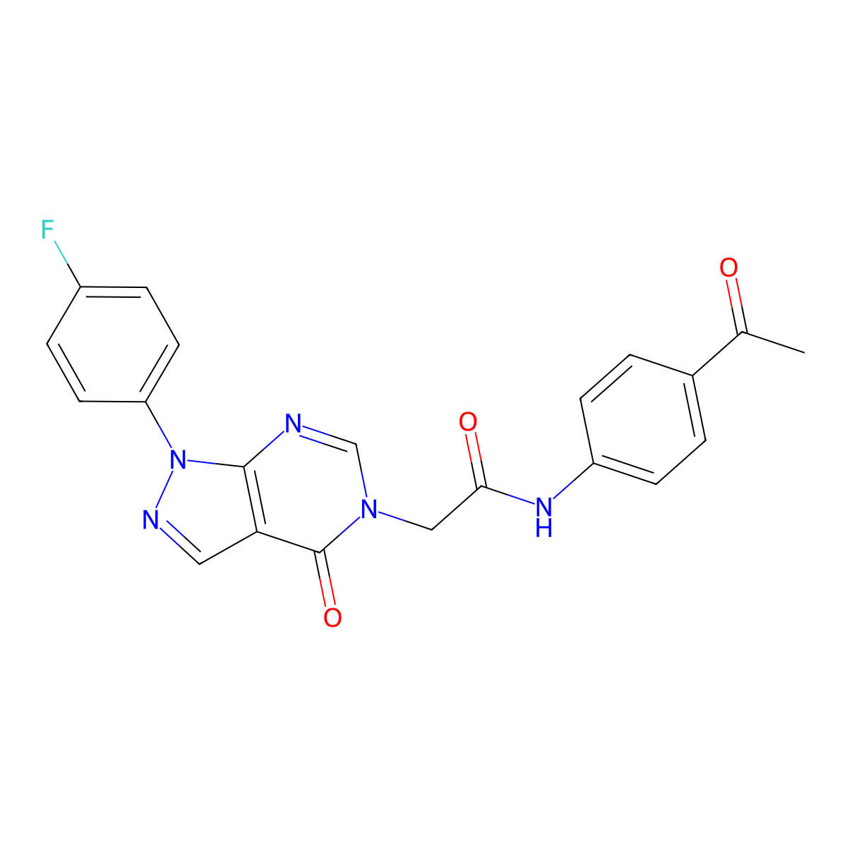 N-(4-acetylphenyl)-2-(1-(4-fluorophenyl)-4-oxo-1H-pyrazolo[3,4-d]pyrimidin-5(4H)-yl)acetamide molecular structure, CAS 852450-66-9