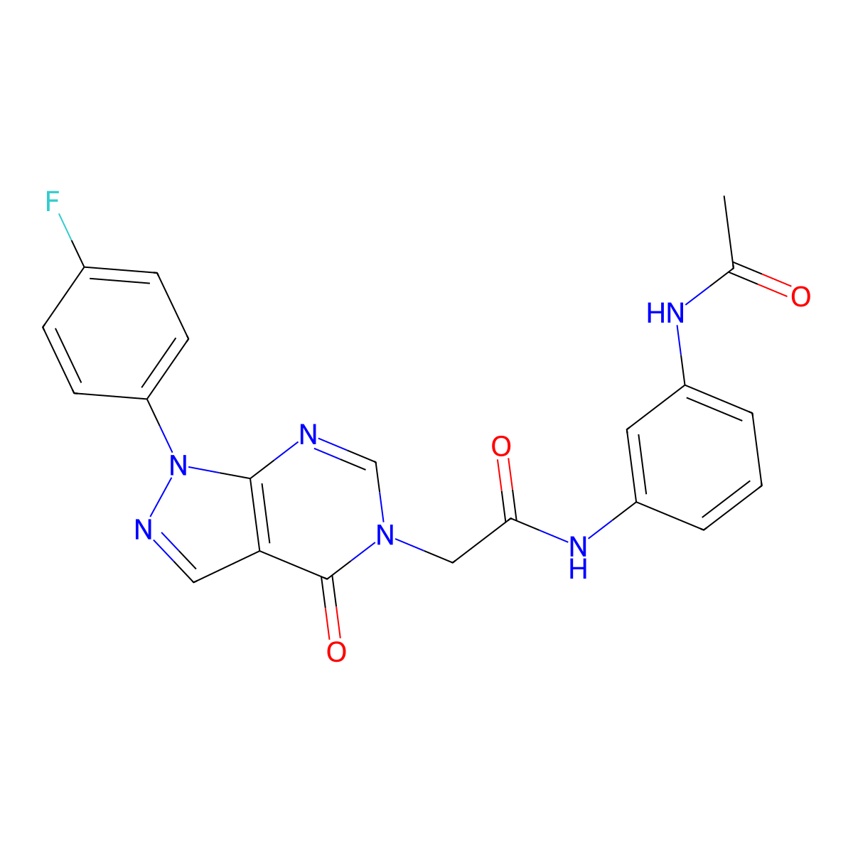 N-(3-acetamidophenyl)-2-(1-(4-fluorophenyl)-4-oxo-1H-pyrazolo[3,4-d]pyrimidin-5(4H)-yl)acetamide molecular structure, CAS 852450-67-0