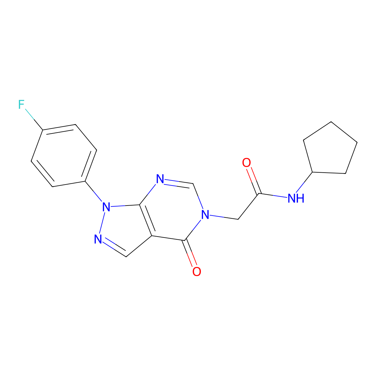 N-cyclopentyl-2-[1-(4-fluorophenyl)-4-oxopyrazolo[3,4-d]pyrimidin-5-yl]acetamide molecular structure, CAS 852450-69-2