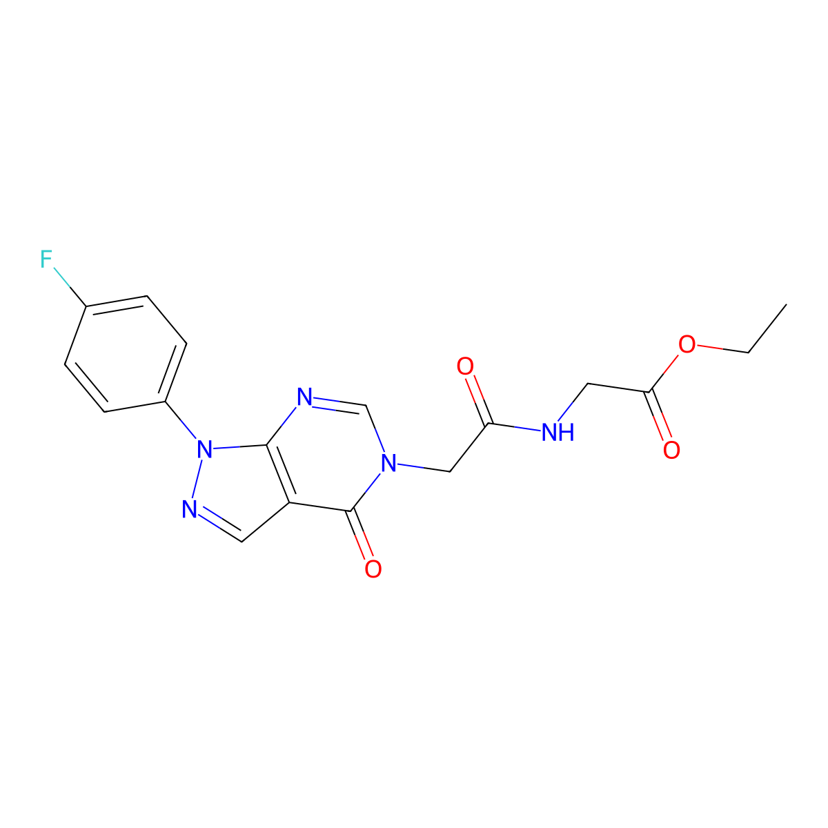 Ethyl 2-[[2-[1-(4-fluorophenyl)-4-oxopyrazolo[3,4-d]pyrimidin-5-yl]acetyl]amino]acetate molecular structure, CAS 852450-70-5
