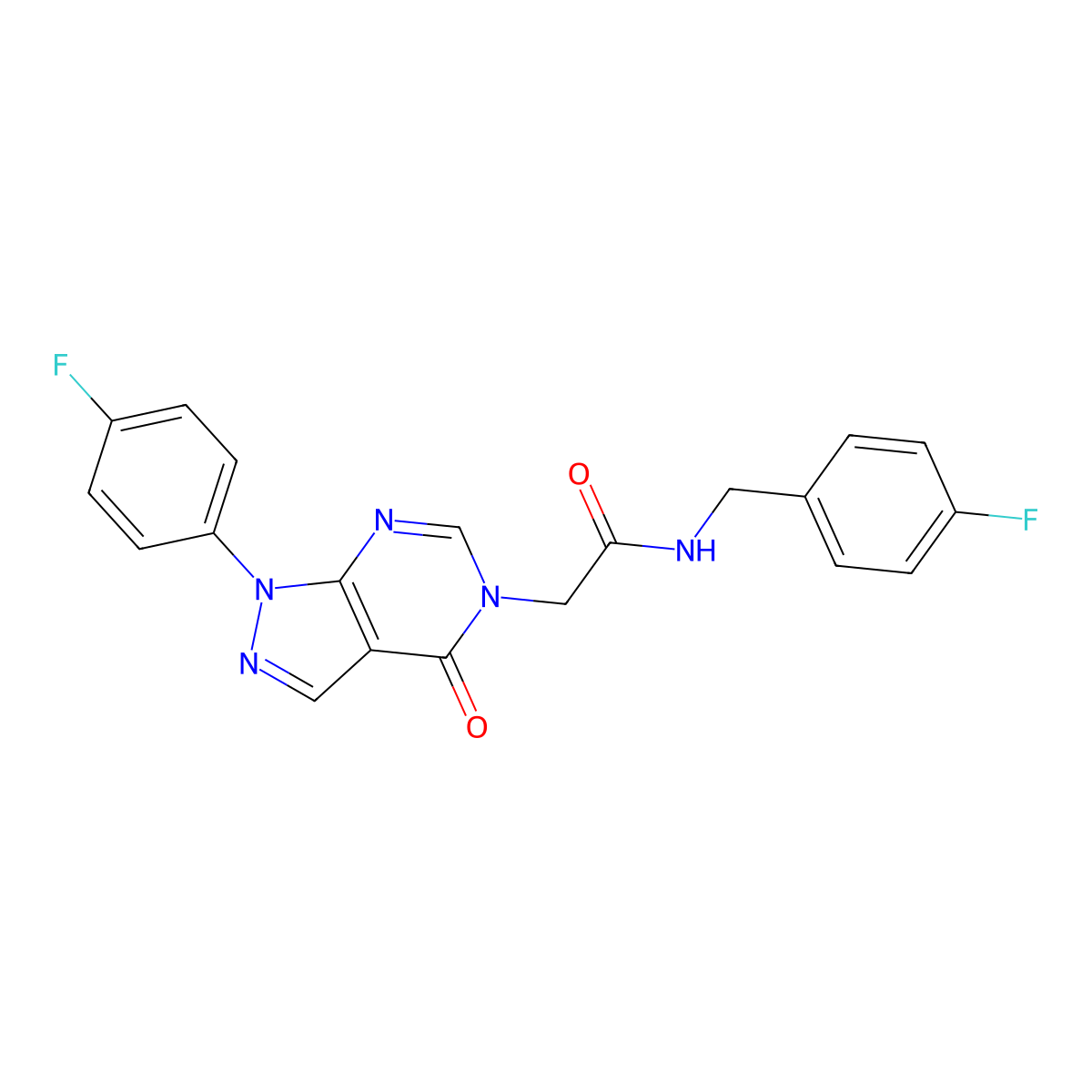 N-(4-fluorobenzyl)-2-(1-(4-fluorophenyl)-4-oxo-1H-pyrazolo[3,4-d]pyrimidin-5(4H)-yl)acetamide molecular structure, CAS 852450-71-6