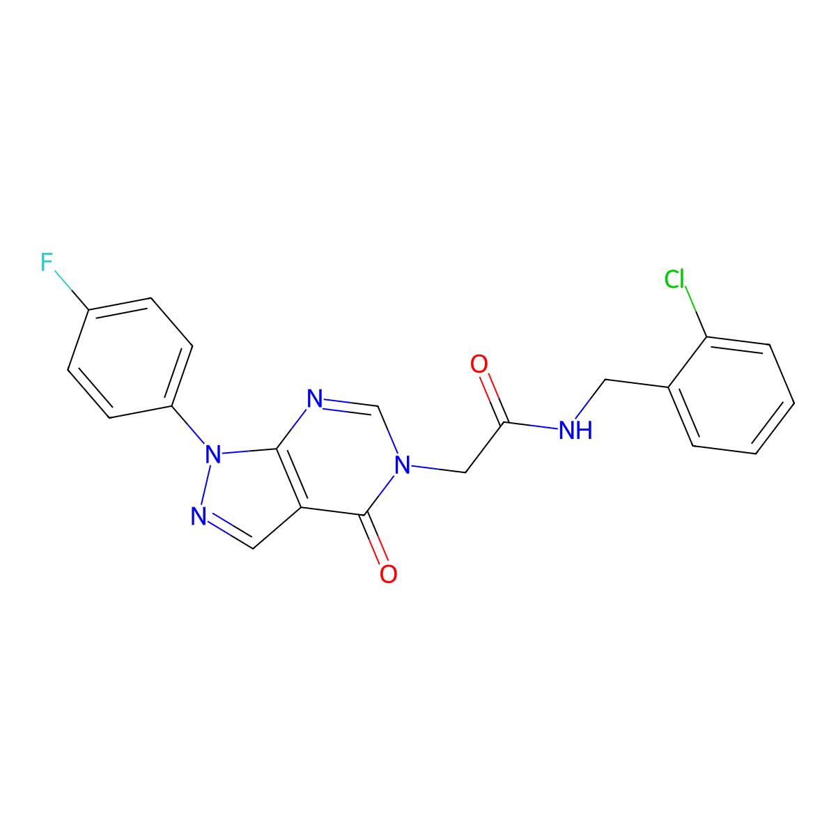 N-(2-chlorobenzyl)-2-(1-(4-fluorophenyl)-4-oxo-1H-pyrazolo[3,4-d]pyrimidin-5(4H)-yl)acetamide molecular structure, CAS 852450-73-8
