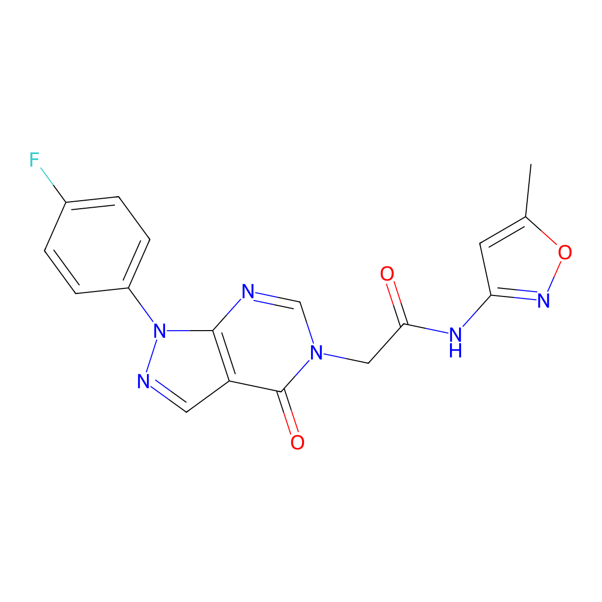 2-(1-(4-fluorophenyl)-4-oxo-1H-pyrazolo[3,4-d]pyrimidin-5(4H)-yl)-N-(5-methylisoxazol-3-yl)acetamide molecular structure, CAS 852450-78-3