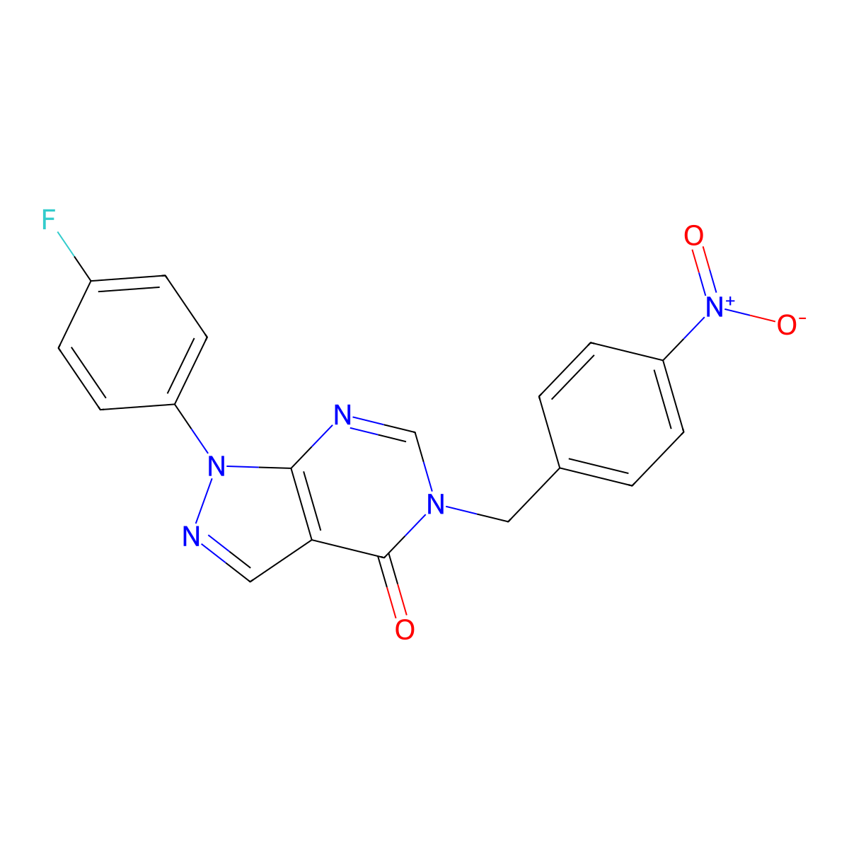 1-(4-fluorophenyl)-5-(4-nitrobenzyl)-1H-pyrazolo[3,4-d]pyrimidin-4(5H)-one molecular structure, CAS 852450-88-5