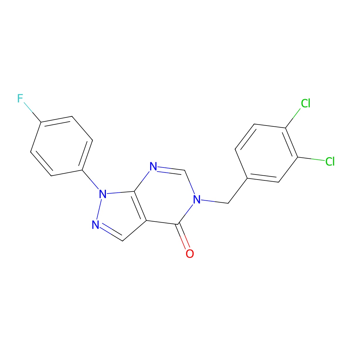 5-[(3,4-Dichlorophenyl)methyl]-1-(4-fluorophenyl)pyrazolo[3,4-d]pyrimidin-4-one molecular structure, CAS 852451-00-4