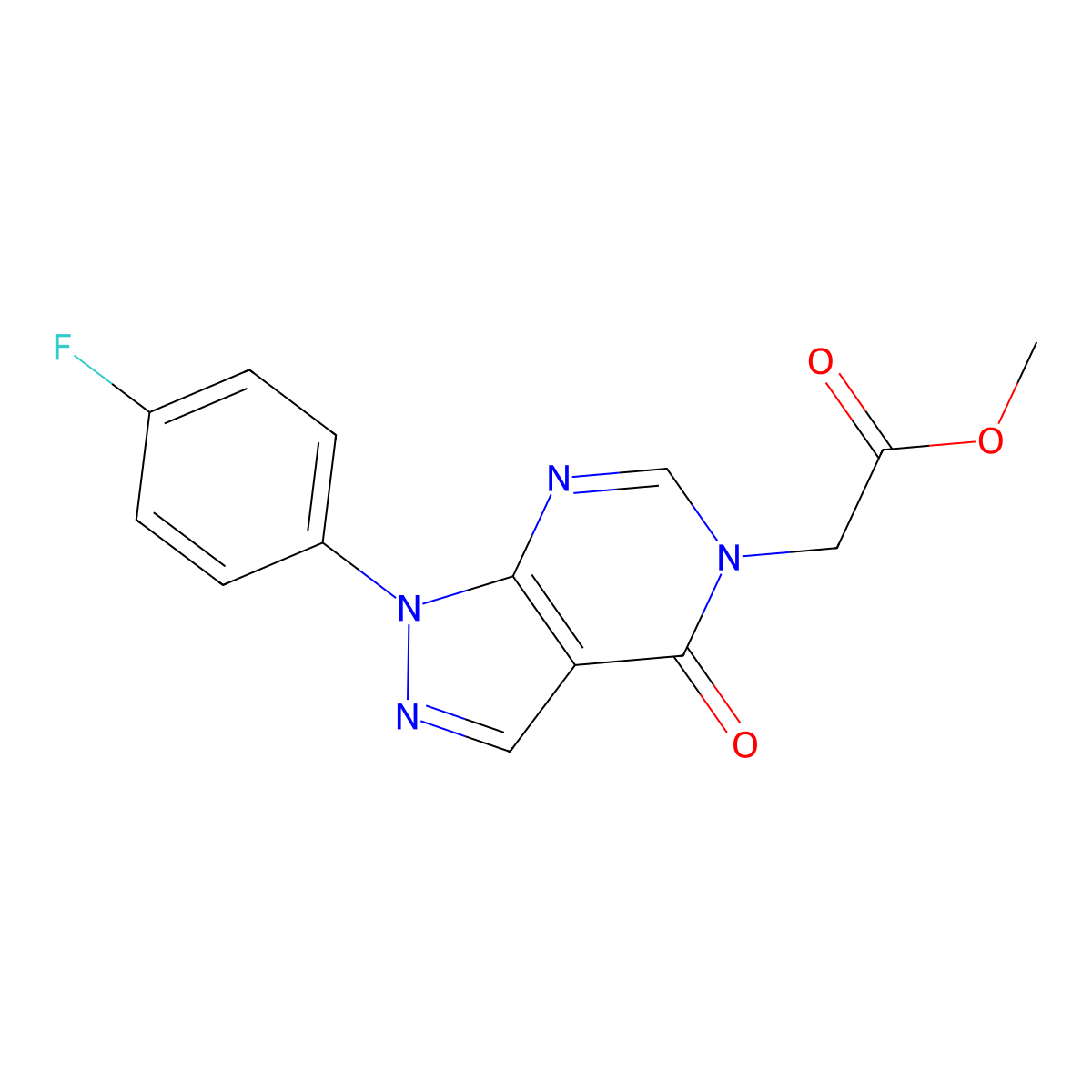 methyl 2-(1-(4-fluorophenyl)-4-oxo-1H-pyrazolo[3,4-d]pyrimidin-5(4H)-yl)acetate molecular structure, CAS 852451-05-9