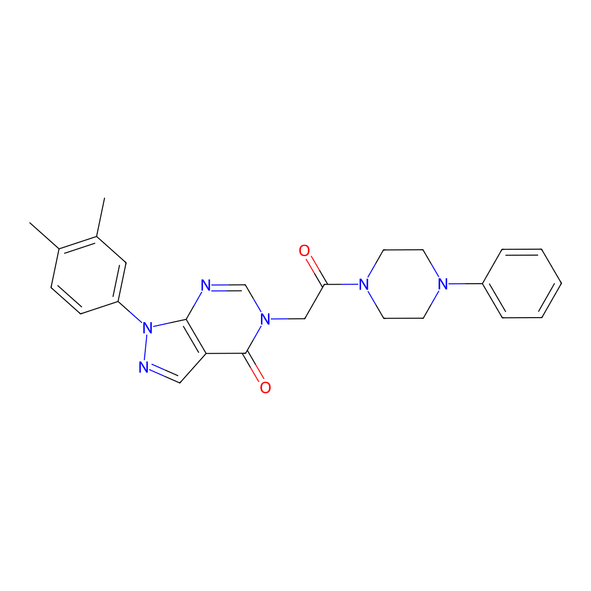 1-(3,4-dimethylphenyl)-5-(2-oxo-2-(4-phenylpiperazin-1-yl)ethyl)-1H-pyrazolo[3,4-d]pyrimidin-4(5H)-one molecular structure, CAS 852451-18-4