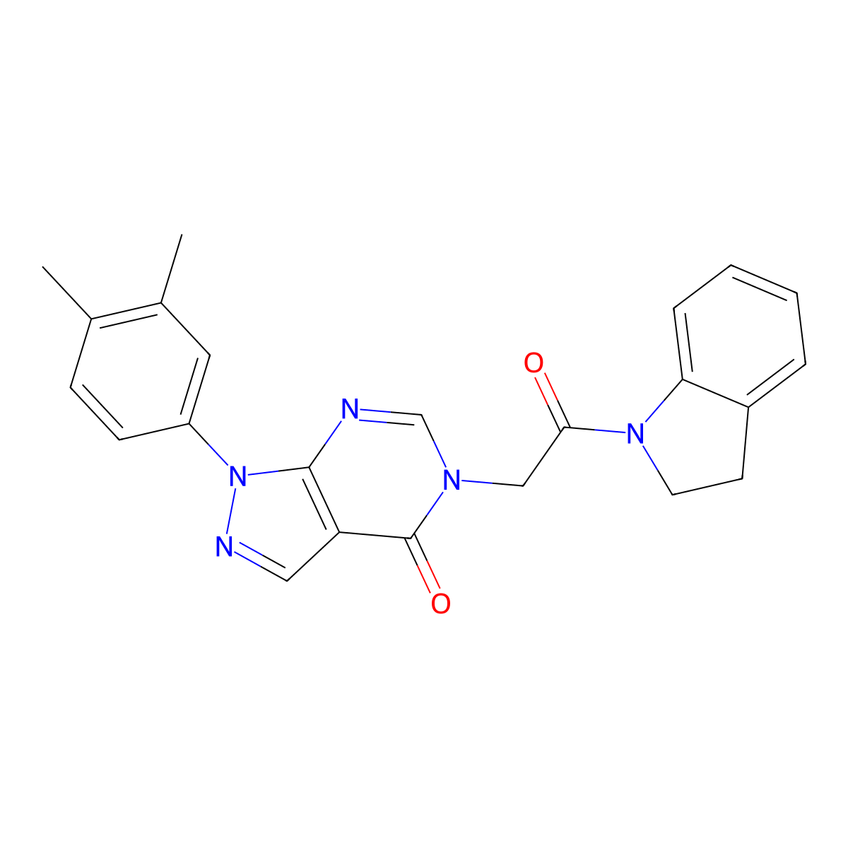 1-(3,4-dimethylphenyl)-5-(2-(indolin-1-yl)-2-oxoethyl)-1H-pyrazolo[3,4-d]pyrimidin-4(5H)-one molecular structure, CAS 852451-21-9