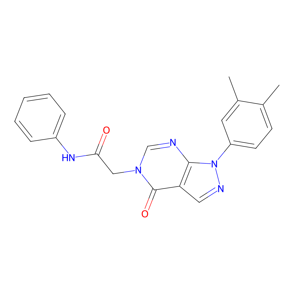 2-(1-(3,4-dimethylphenyl)-4-oxo-1H-pyrazolo[3,4-d]pyrimidin-5(4H)-yl)-N-phenylacetamide molecular structure, CAS 852451-22-0
