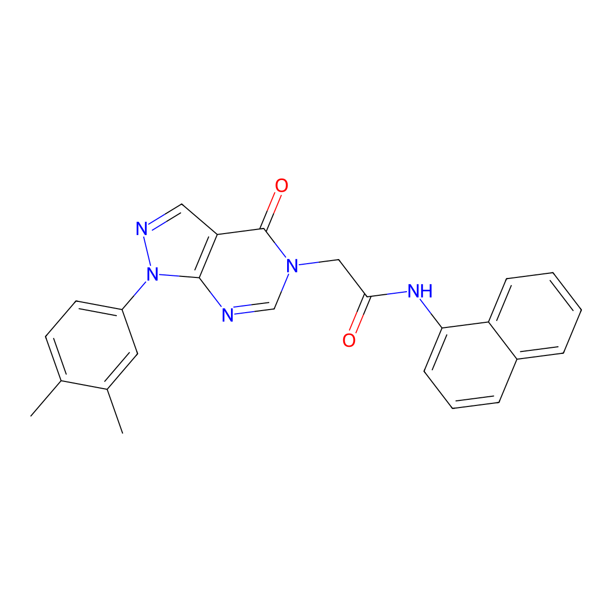 2-(1-(3,4-dimethylphenyl)-4-oxo-1H-pyrazolo[3,4-d]pyrimidin-5(4H)-yl)-N-(naphthalen-1-yl)acetamide molecular structure, CAS 852451-23-1