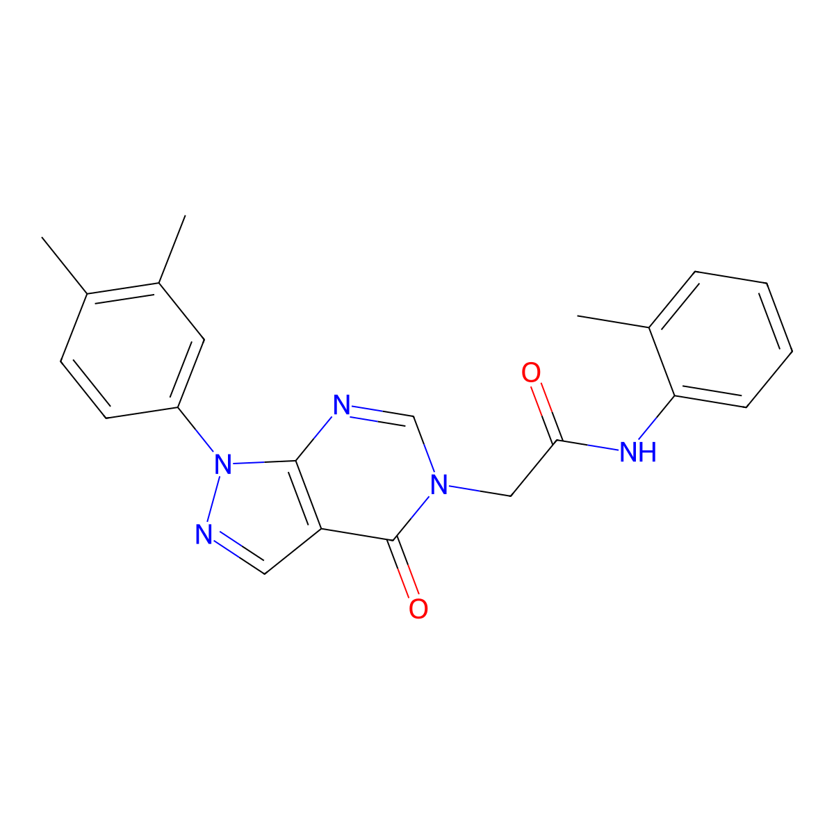 2-[1-(3,4-dimethylphenyl)-4-oxopyrazolo[3,4-d]pyrimidin-5-yl]-N-(2-methylphenyl)acetamide molecular structure, CAS 852451-24-2