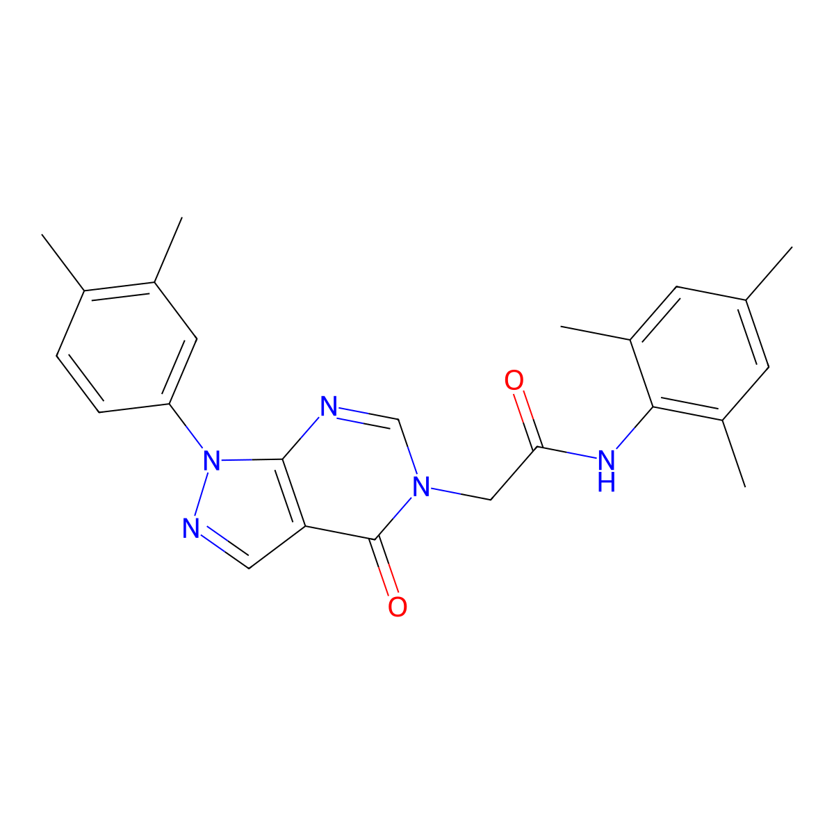 2-[1-(3,4-dimethylphenyl)-4-oxo-1H,4H,5H-pyrazolo[3,4-d]pyrimidin-5-yl]-N-(2,4,6-trimethylphenyl)acetamide molecular structure, CAS 852451-29-7