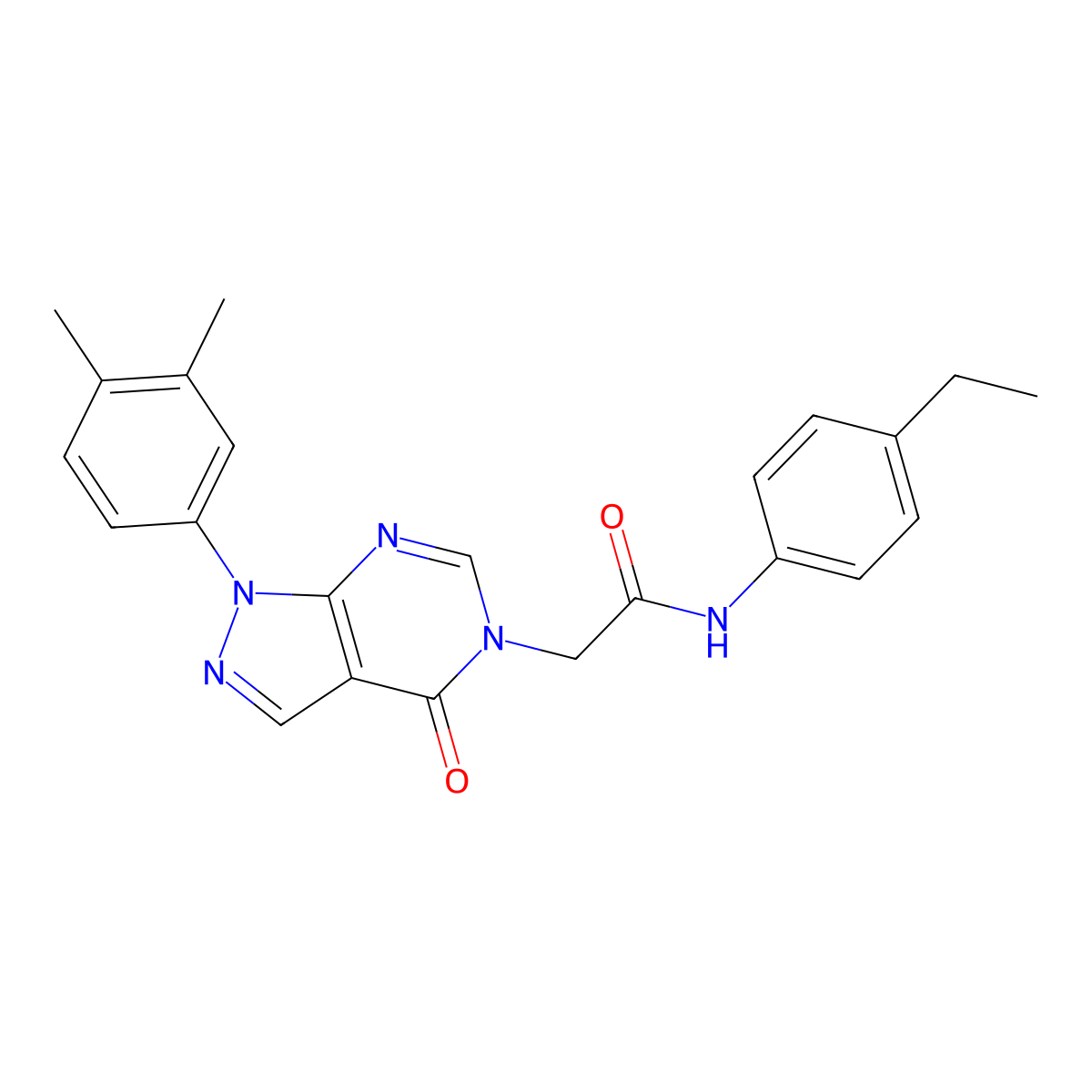 2-(1-(3,4-dimethylphenyl)-4-oxo-1H-pyrazolo[3,4-d]pyrimidin-5(4H)-yl)-N-(4-ethylphenyl)acetamide molecular structure, CAS 852451-30-0