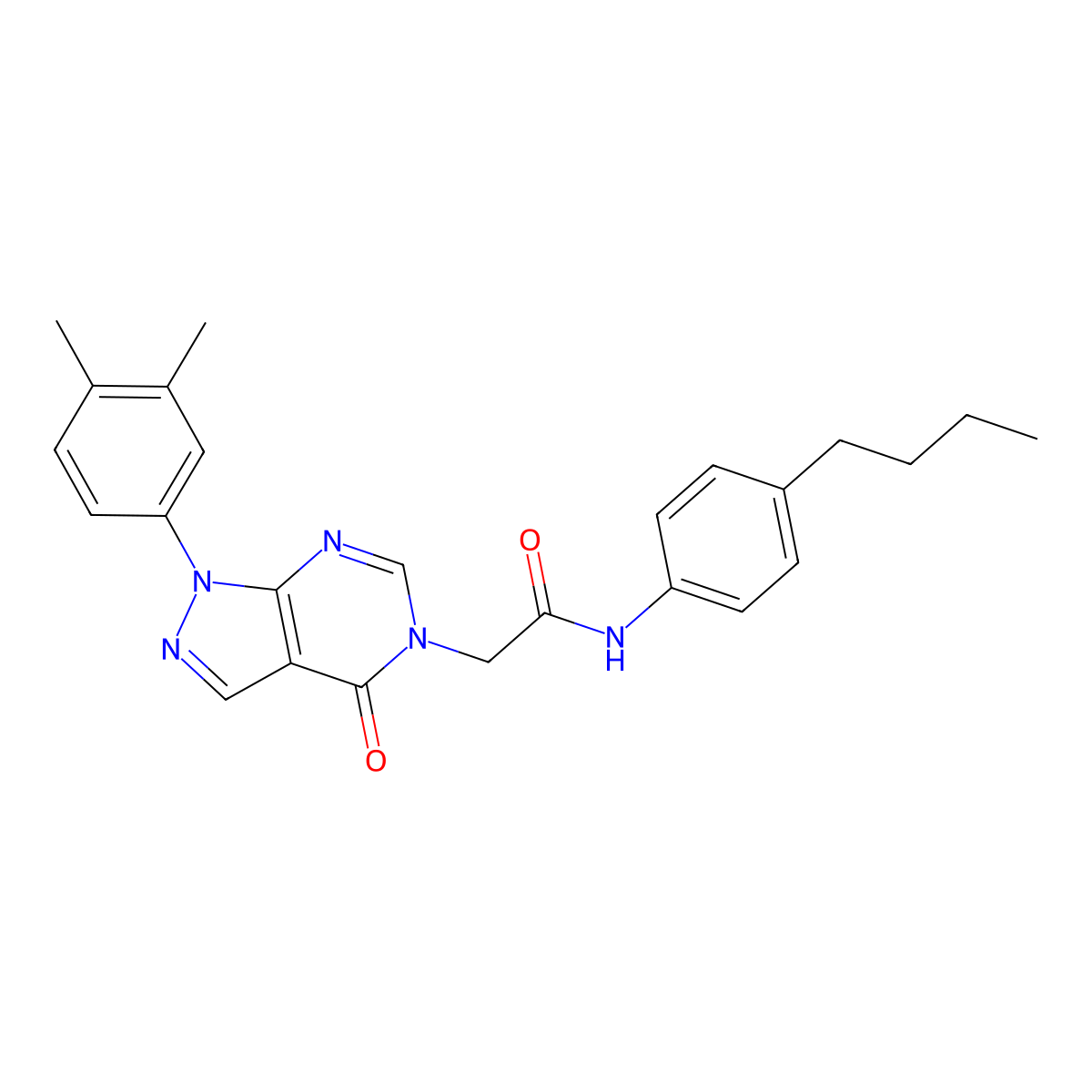 N-(4-butylphenyl)-2-(1-(3,4-dimethylphenyl)-4-oxo-1H-pyrazolo[3,4-d]pyrimidin-5(4H)-yl)acetamide molecular structure, CAS 852451-31-1