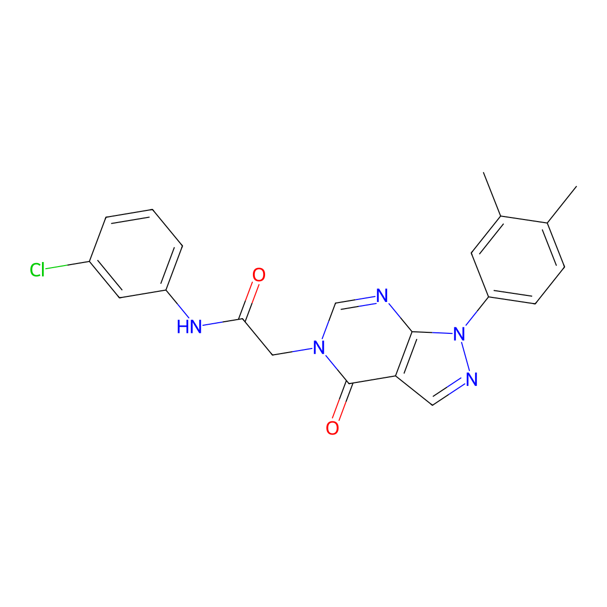 N-(3-chlorophenyl)-2-[1-(3,4-dimethylphenyl)-4-oxo-5-pyrazolo[3,4-d]pyrimidinyl]acetamide molecular structure, CAS 852451-35-5