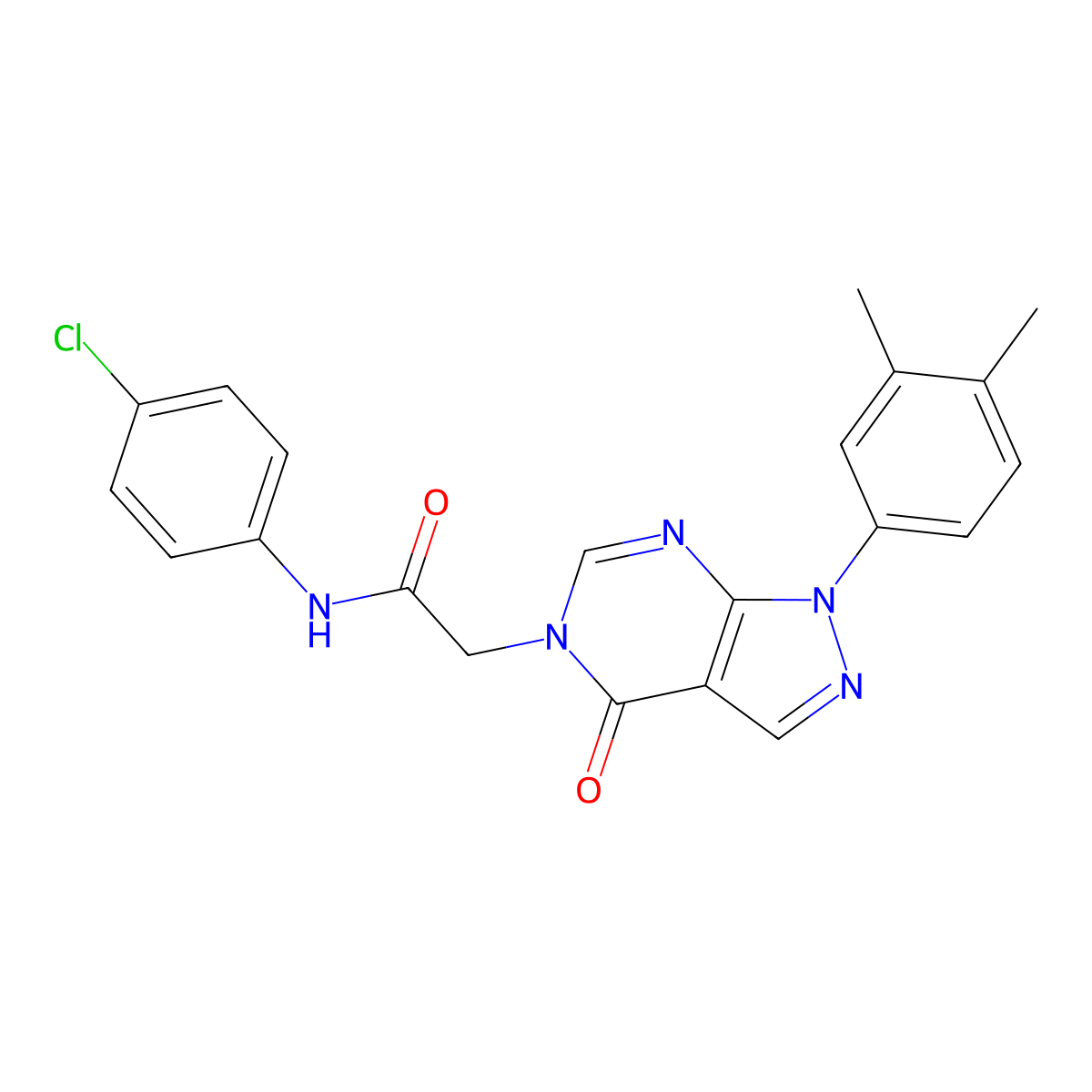 N-(4-chlorophenyl)-2-(1-(3,4-dimethylphenyl)-4-oxo-1H-pyrazolo[3,4-d]pyrimidin-5(4H)-yl)acetamide molecular structure, CAS 852451-36-6