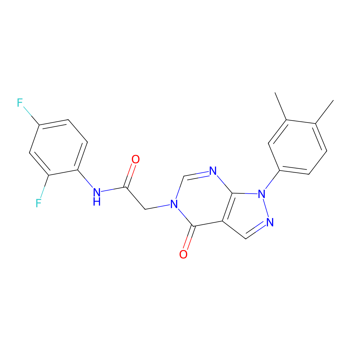 N-(2,4-difluorophenyl)-2-(1-(3,4-dimethylphenyl)-4-oxo-1H-pyrazolo[3,4-d]pyrimidin-5(4H)-yl)acetamide molecular structure, CAS 852451-38-8