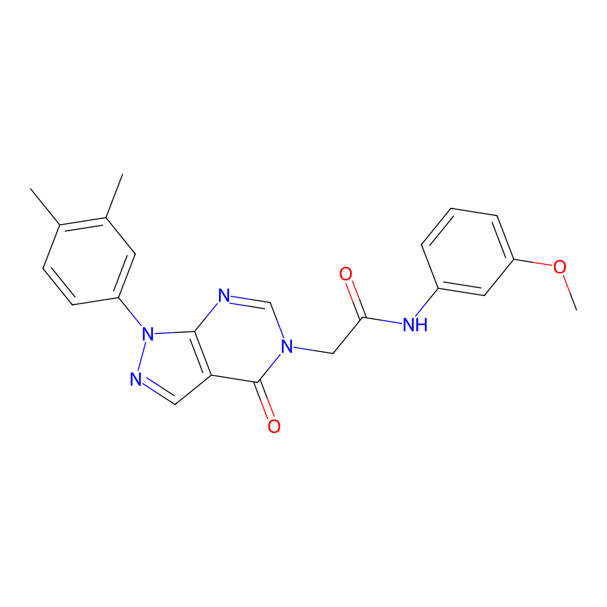 2-[1-(3,4-dimethylphenyl)-4-oxopyrazolo[3,4-d]pyrimidin-5-yl]-N-(3-methoxyphenyl)acetamide molecular structure, CAS 852451-43-5