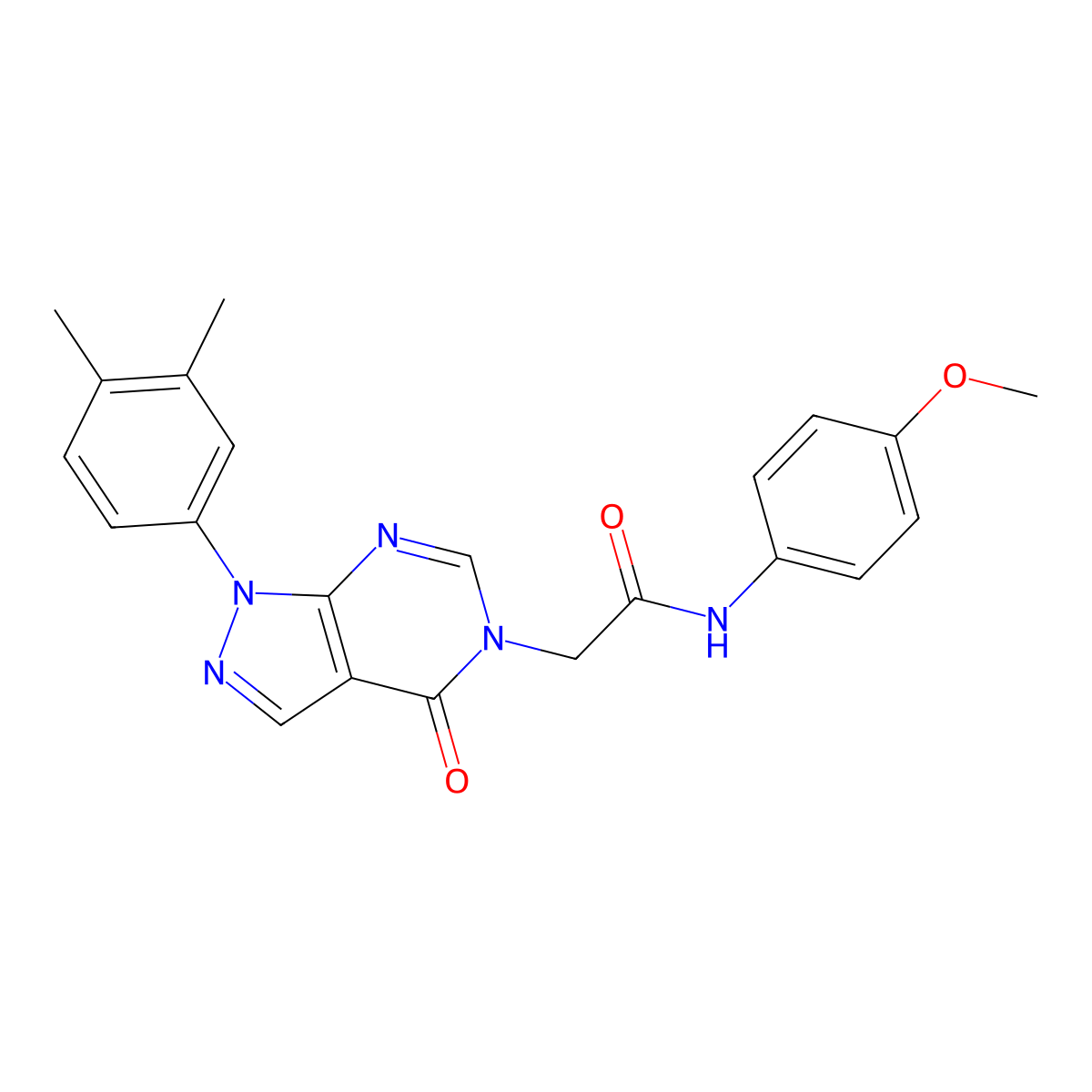 2-(1-(3,4-dimethylphenyl)-4-oxo-1H-pyrazolo[3,4-d]pyrimidin-5(4H)-yl)-N-(4-methoxyphenyl)acetamide molecular structure, CAS 852451-44-6