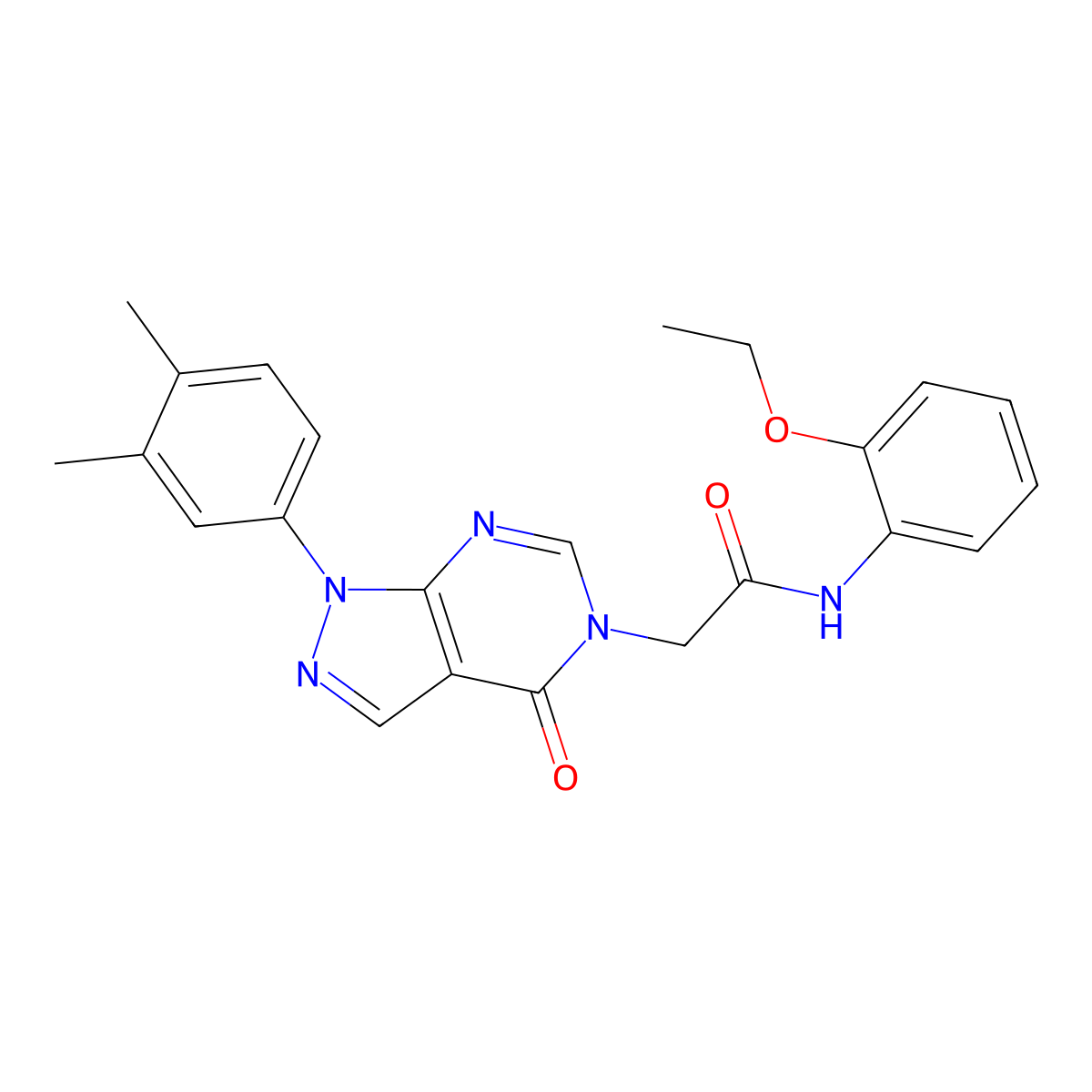 2-[1-(3,4-dimethylphenyl)-4-oxopyrazolo[3,4-d]pyrimidin-5-yl]-N-(2-ethoxyphenyl)acetamide molecular structure, CAS 852451-45-7