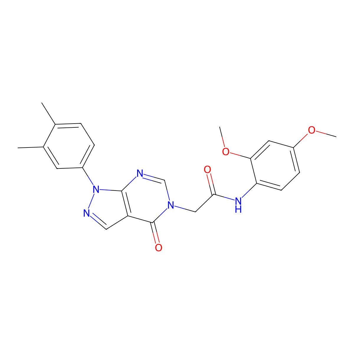 N-(2,4-dimethoxyphenyl)-2-[1-(3,4-dimethylphenyl)-4-oxo-5-pyrazolo[3,4-d]pyrimidinyl]acetamide molecular structure, CAS 852451-47-9