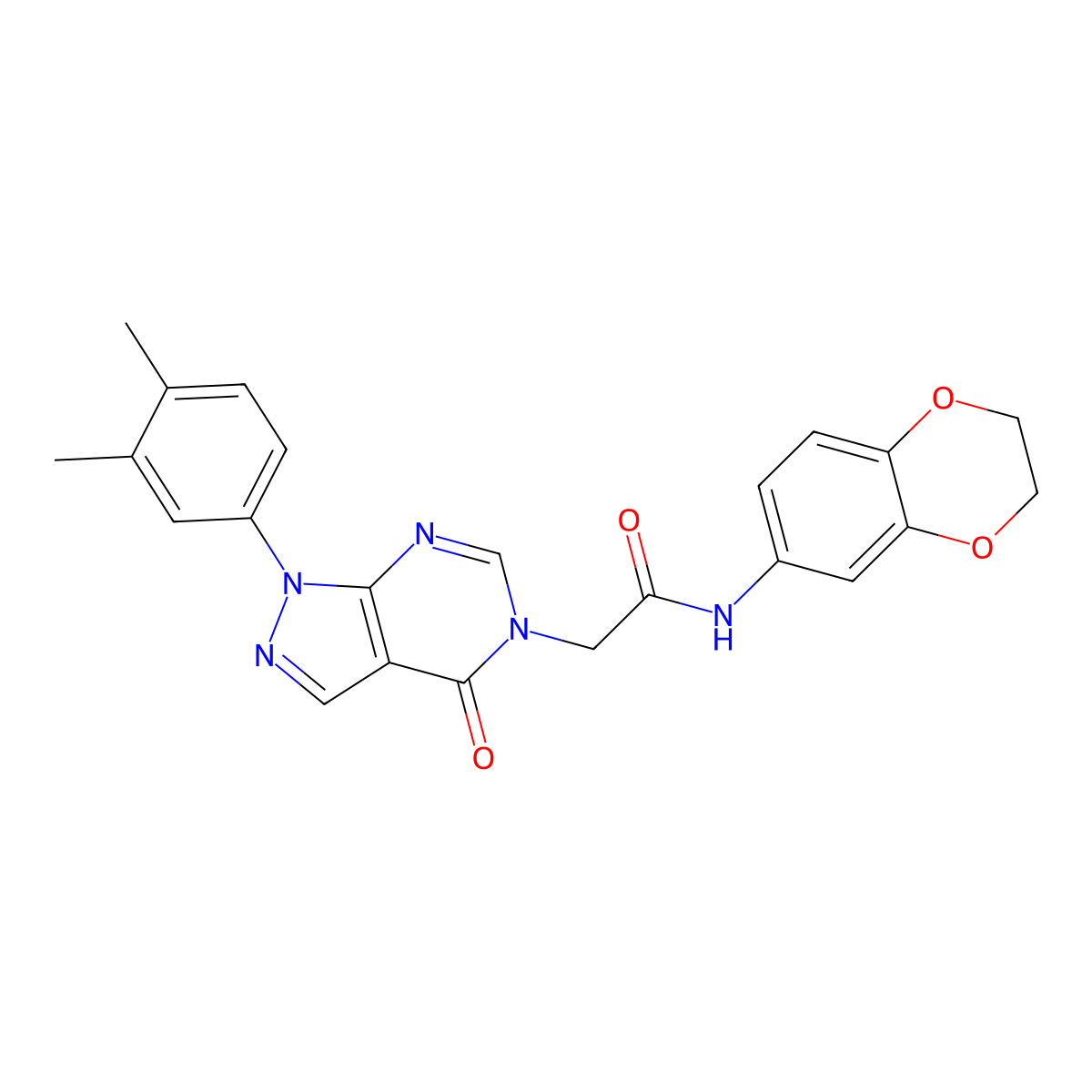 N-(2,3-dihydrobenzo[b][1,4]dioxin-6-yl)-2-(1-(3,4-dimethylphenyl)-4-oxo-1H-pyrazolo[3,4-d]pyrimidin-5(4H)-yl)acetamide molecular structure, CAS 852451-50-4