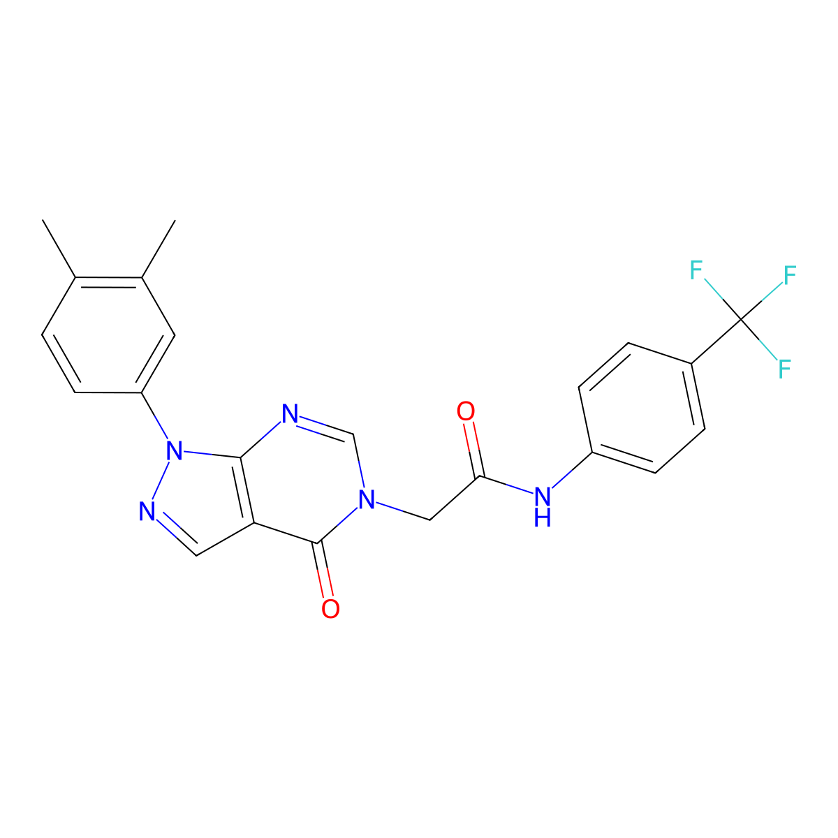 2-(1-(3,4-dimethylphenyl)-4-oxo-1H-pyrazolo[3,4-d]pyrimidin-5(4H)-yl)-N-(4-(trifluoromethyl)phenyl)acetamide molecular structure, CAS 852451-52-6
