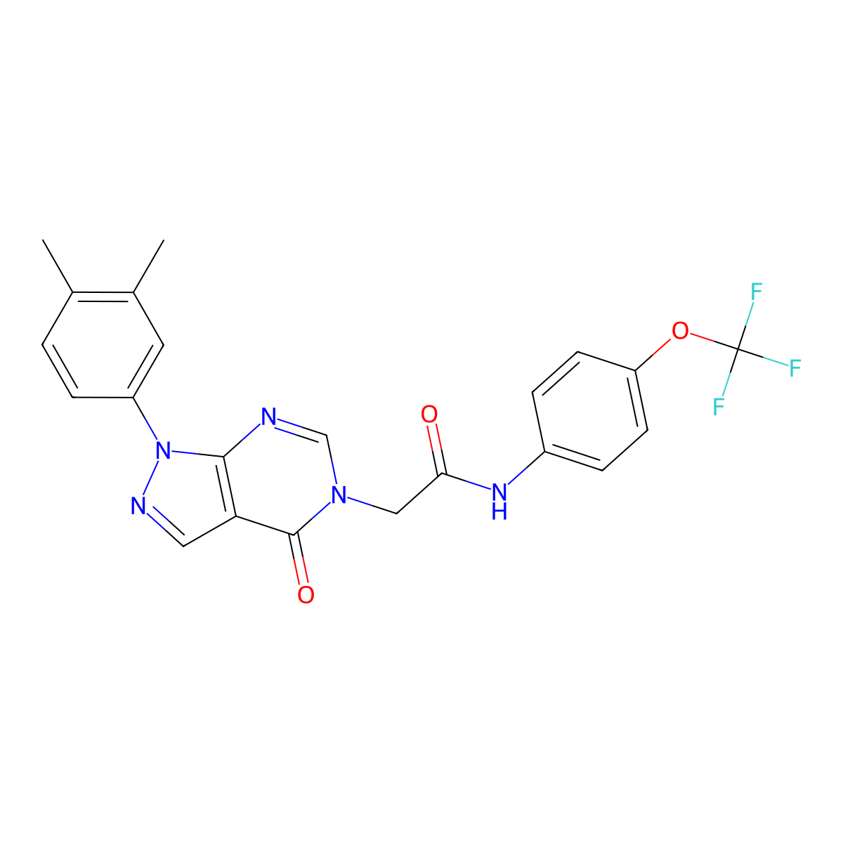 2-(1-(3,4-dimethylphenyl)-4-oxo-1H-pyrazolo[3,4-d]pyrimidin-5(4H)-yl)-N-(4-(trifluoromethoxy)phenyl)acetamide molecular structure, CAS 852451-53-7
