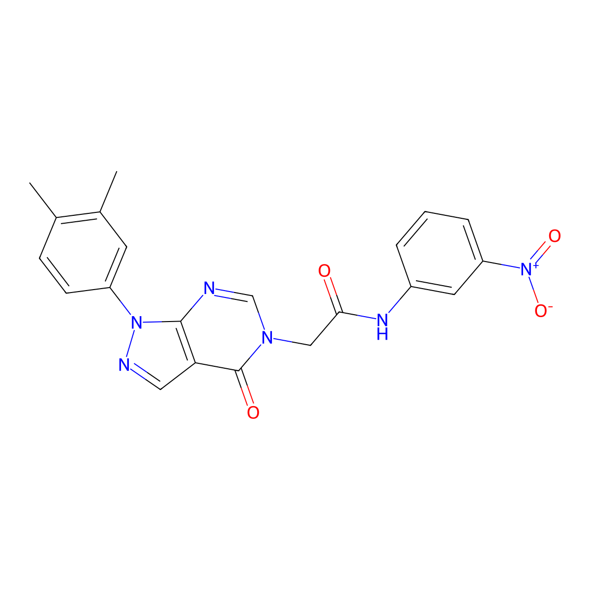 2-(1-(3,4-dimethylphenyl)-4-oxo-1H-pyrazolo[3,4-d]pyrimidin-5(4H)-yl)-N-(3-nitrophenyl)acetamide molecular structure, CAS 852451-54-8