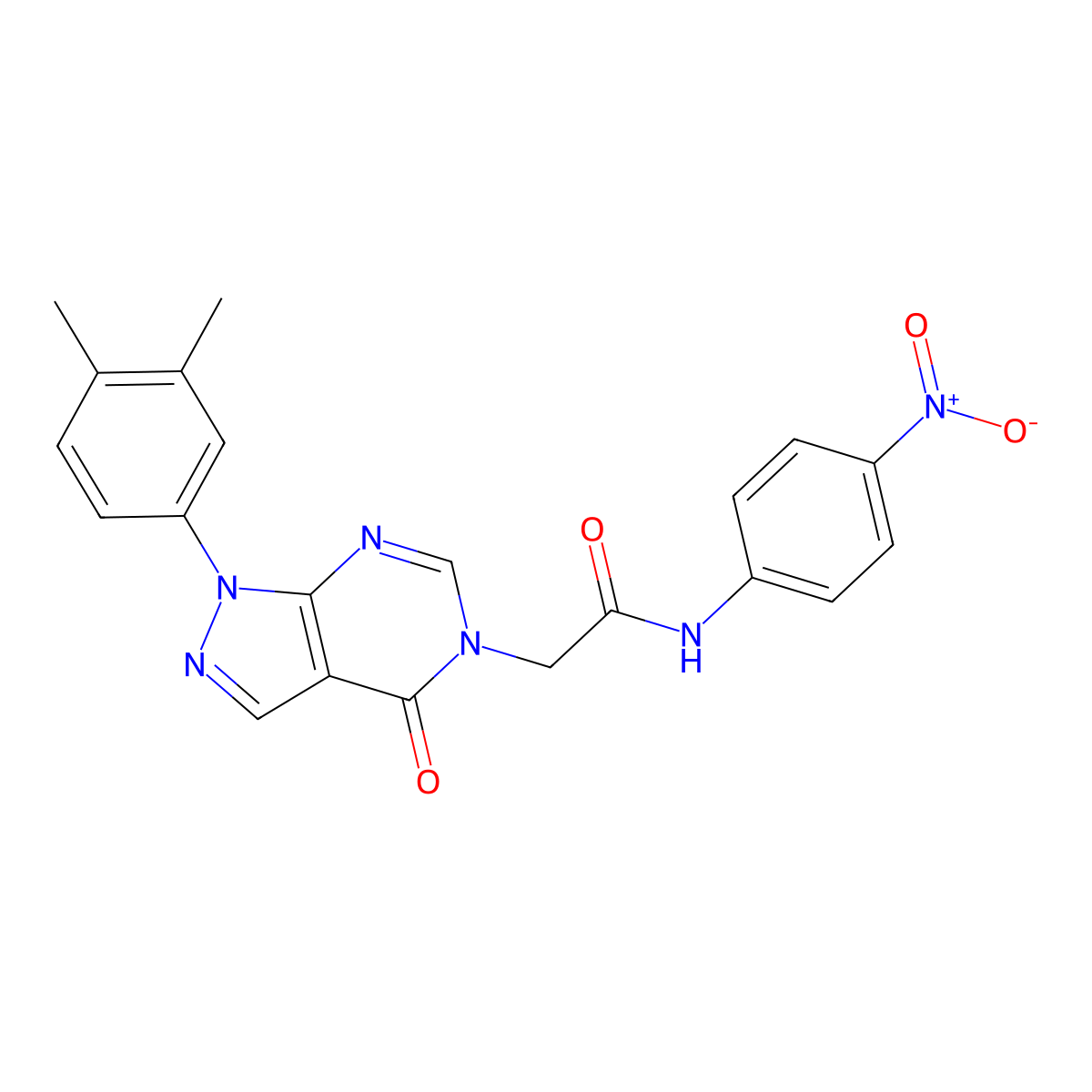 2-(1-(3,4-dimethylphenyl)-4-oxo-1H-pyrazolo[3,4-d]pyrimidin-5(4H)-yl)-N-(4-nitrophenyl)acetamide molecular structure, CAS 852451-55-9