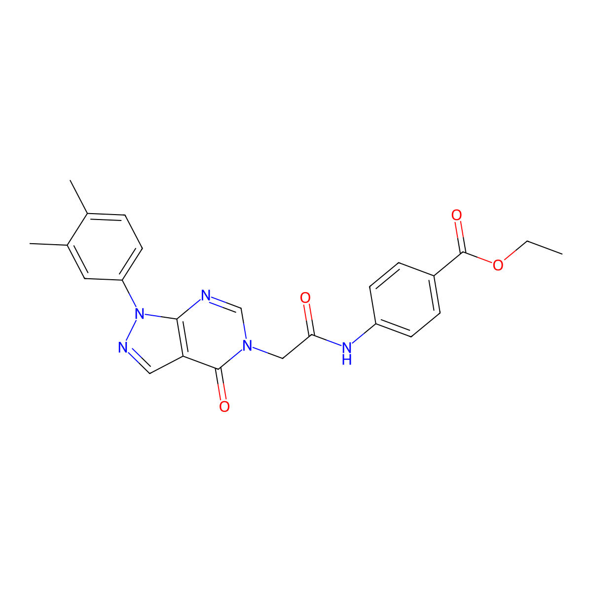 ethyl 4-{2-[1-(3,4-dimethylphenyl)-4-oxo-1H,4H,5H-pyrazolo[3,4-d]pyrimidin-5-yl]acetamido}benzoate molecular structure, CAS 852451-57-1
