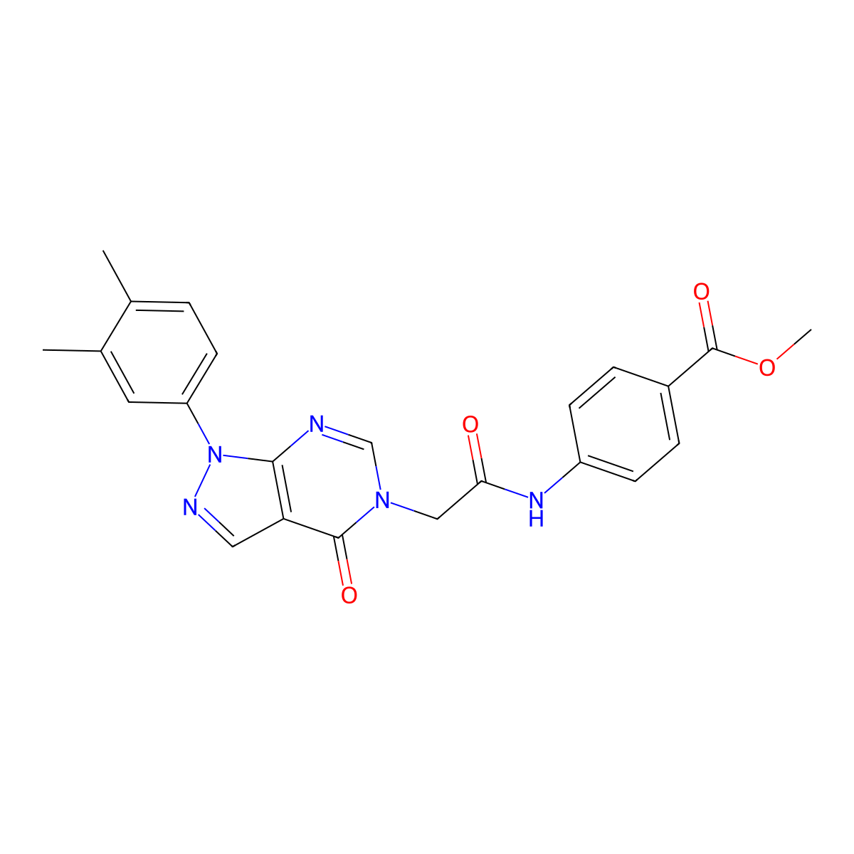methyl 4-{2-[1-(3,4-dimethylphenyl)-4-oxo-1H,4H,5H-pyrazolo[3,4-d]pyrimidin-5-yl]acetamido}benzoate molecular structure, CAS 852451-58-2