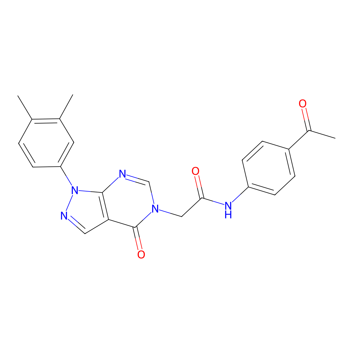 N-(4-acetylphenyl)-2-(1-(3,4-dimethylphenyl)-4-oxo-1H-pyrazolo[3,4-d]pyrimidin-5(4H)-yl)acetamide molecular structure, CAS 852451-59-3