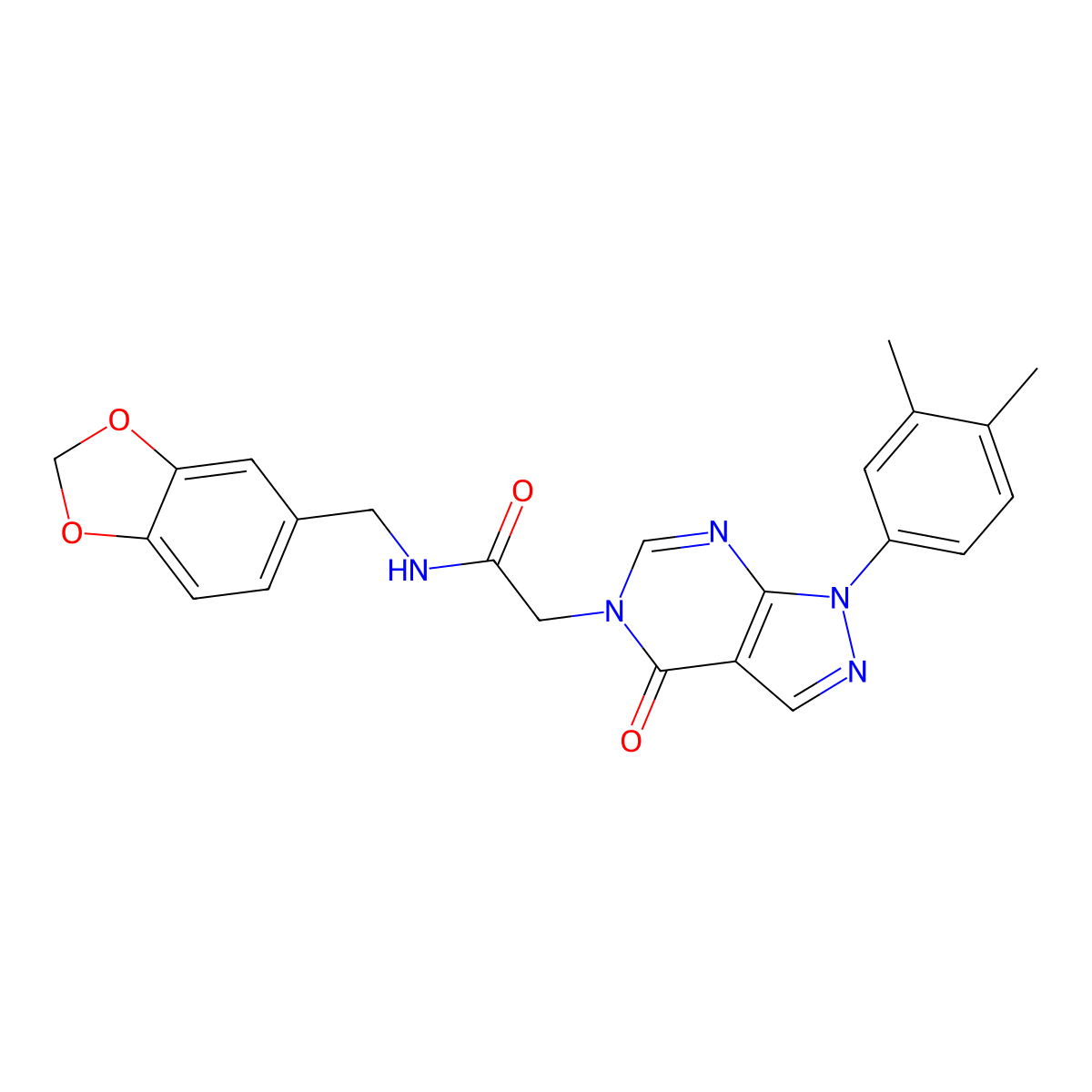 N-[(2H-1,3-benzodioxol-5-yl)methyl]-2-[1-(3,4-dimethylphenyl)-4-oxo-1H,4H,5H-pyrazolo[3,4-d]pyrimidin-5-yl]acetamide molecular structure, CAS 852451-69-5